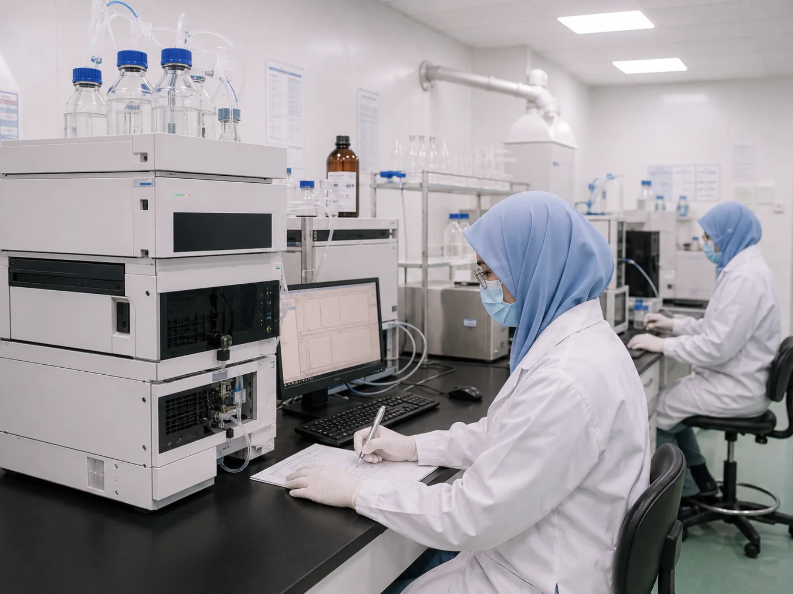 Scientists conducting pharmaceutical research in a laboratory