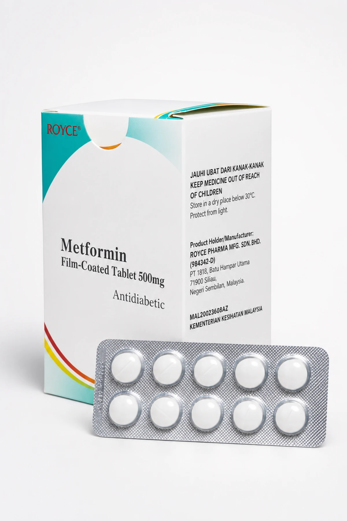 Royce Metformin Film-Coated Tablet 500mg product packaging